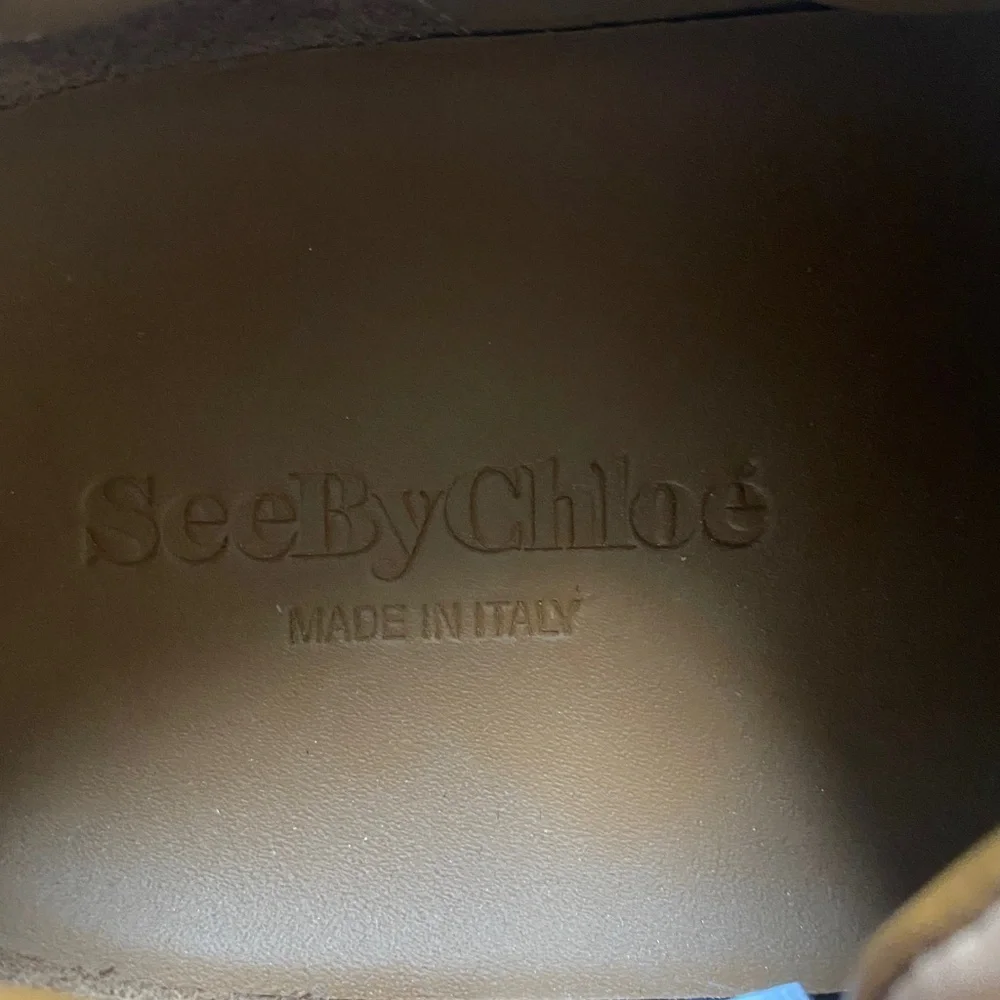 Like new! See By Chloe Essie Leather Tan Sneakers with White Laces
